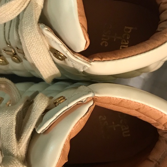 Cream color quilted faux leather wedge sneakers - Picture 6 of 6